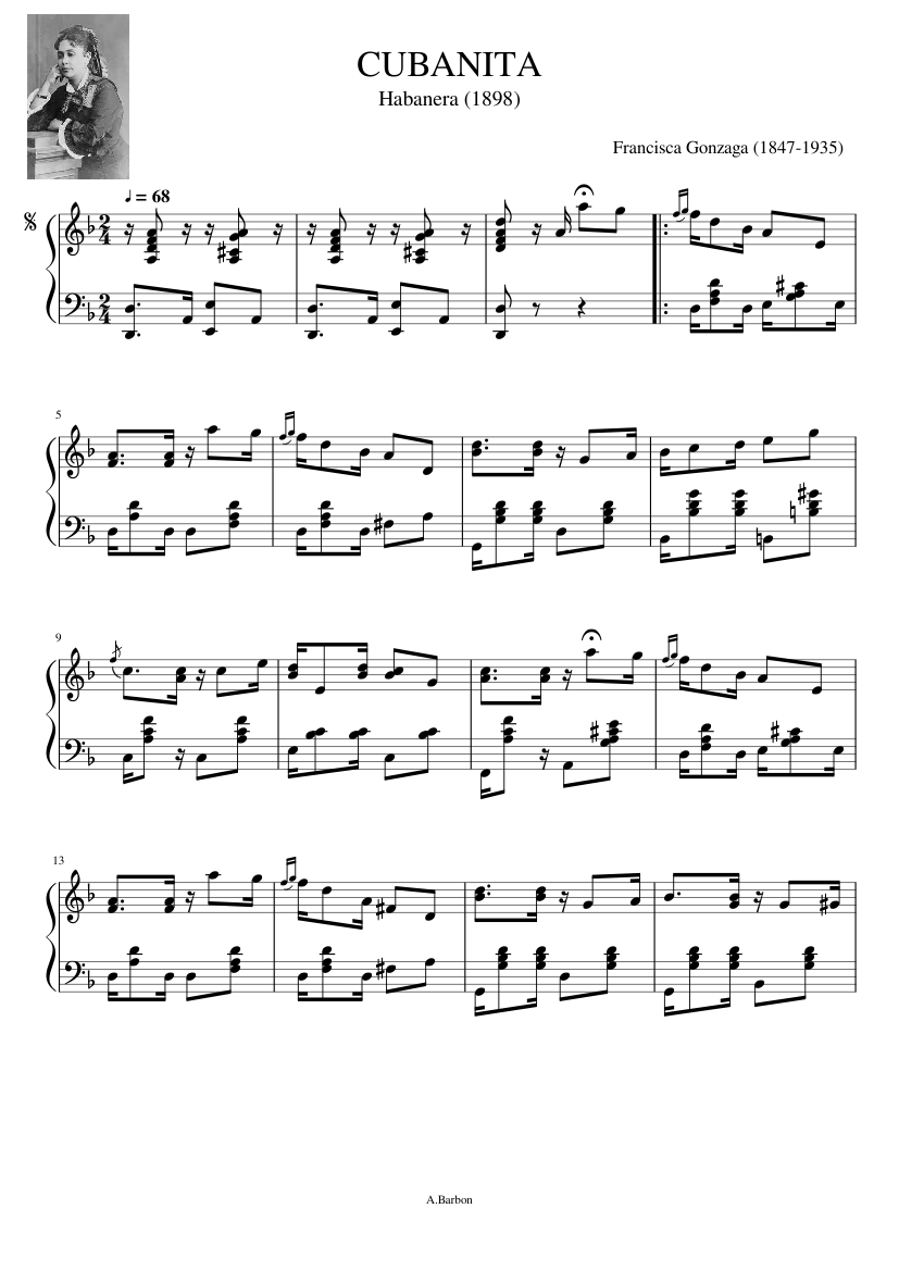 CUBANITA (1898) Habanera de Chiquinha Gonzaga Sheet music for Piano (Solo)  | Musescore.com