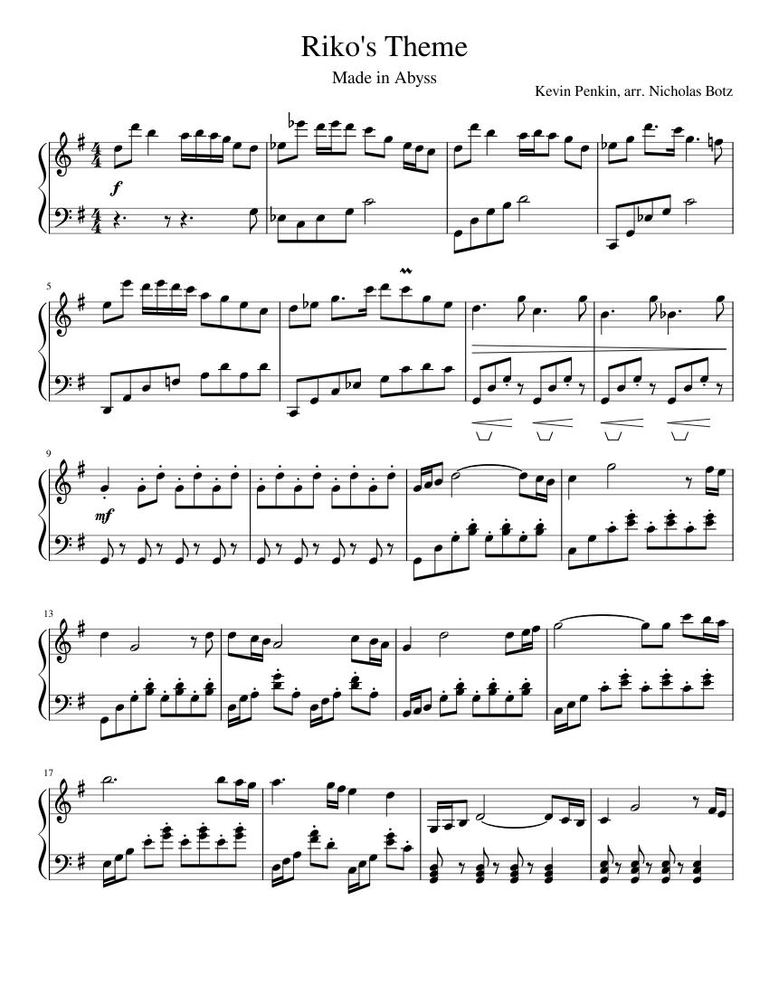 Made in Abyss - Riko's Theme (Piano solo) Sheet music for Piano (Solo) |  Musescore.com
