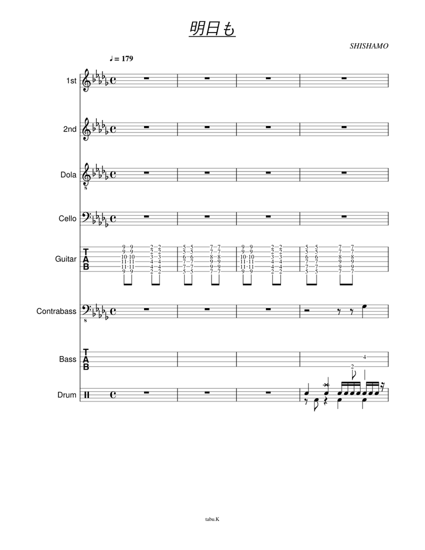 明日も Shishamo Sheet Music For Drum Group Contrabass Bass Guitar Mandolin Mixed Ensemble Download And Print In Pdf Or Midi Free Sheet Music Musescore Com