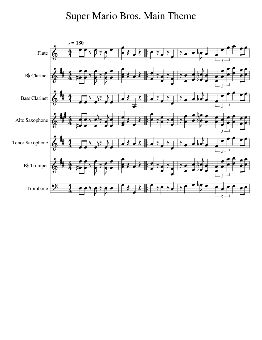 Super Mario Bros Sheet music for Trombone, Flute, Clarinet in b-flat ...