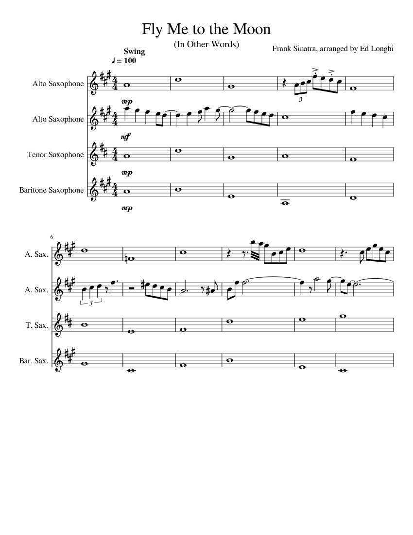 Fly Me to the Moon Sheet music for Saxophone (Alto), Saxophone (Tenor