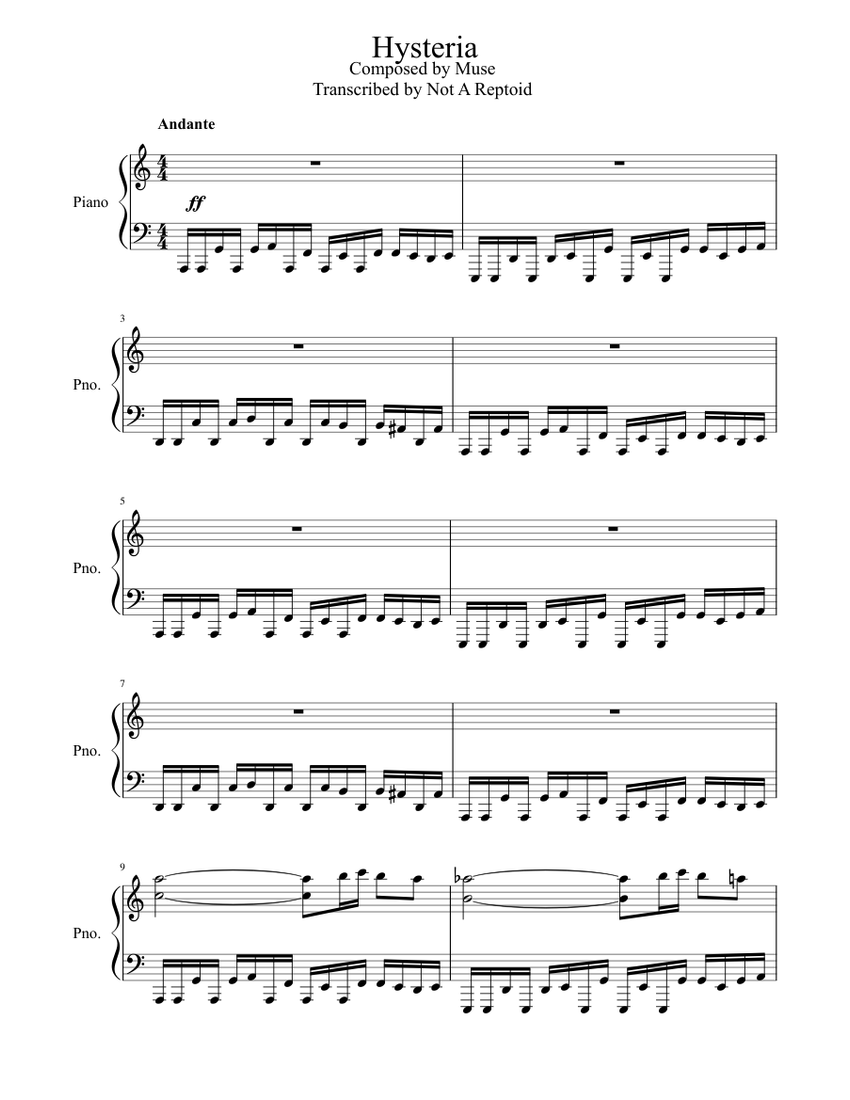 Hysteria Sheet music for Piano (Solo) | Musescore.com