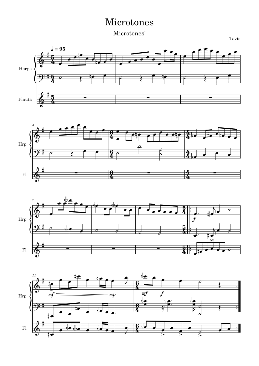 Microtone Signs Microtones! Sheet Music for Flute, Harp (Mixed Duet) | MuseScore.com