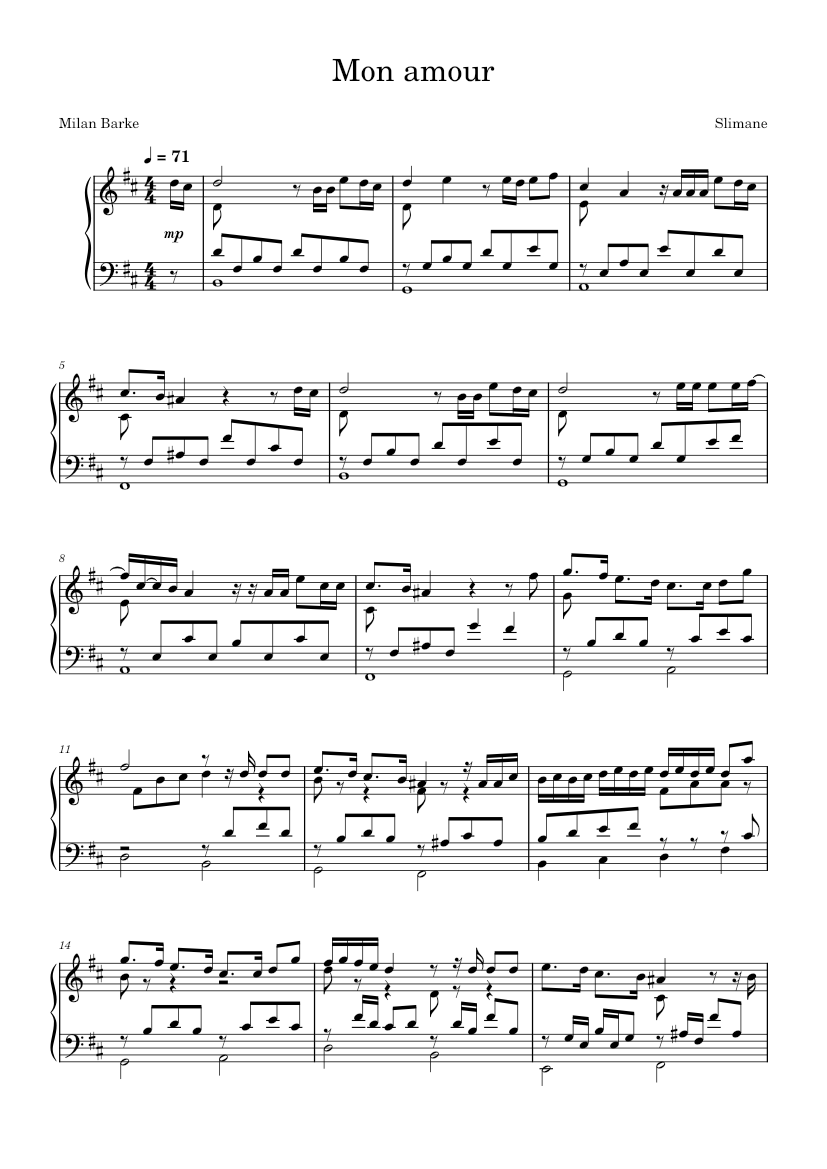 モナムール - スリマーン 楽譜 ピアノ (ソロ) | MuseScore.com