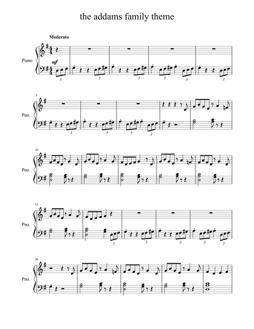 The Addams family Sheet music for Piano (Solo) | Musescore.com