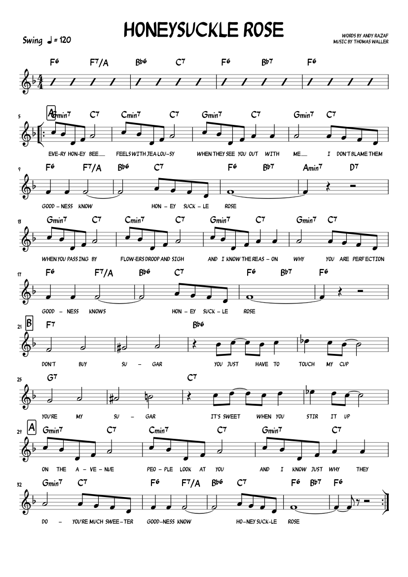 HONEYSUCKLE ROSE Sheet music for Piano (Solo) | Musescore.com