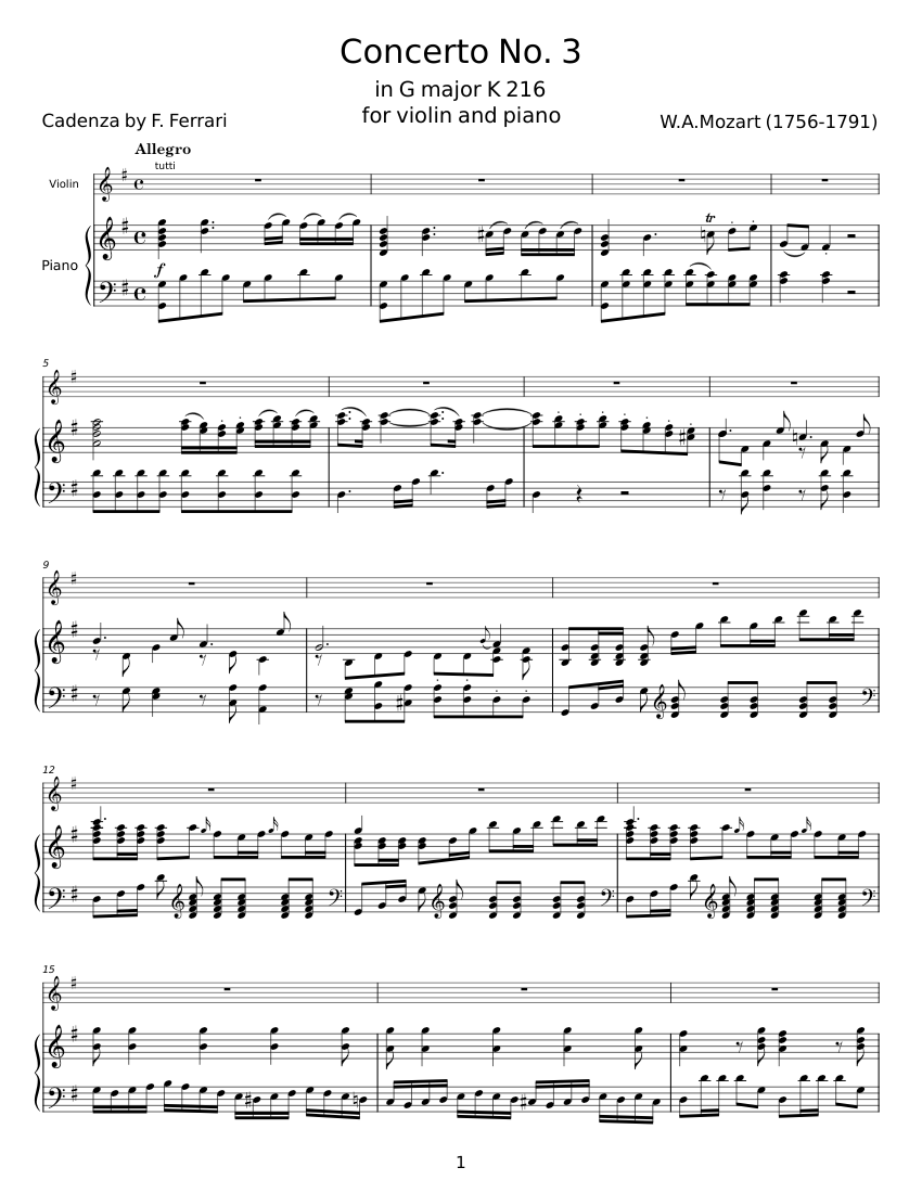 Violin Concerto No.3 in G major, K.216 Wolfgang Amadeus Mozart
