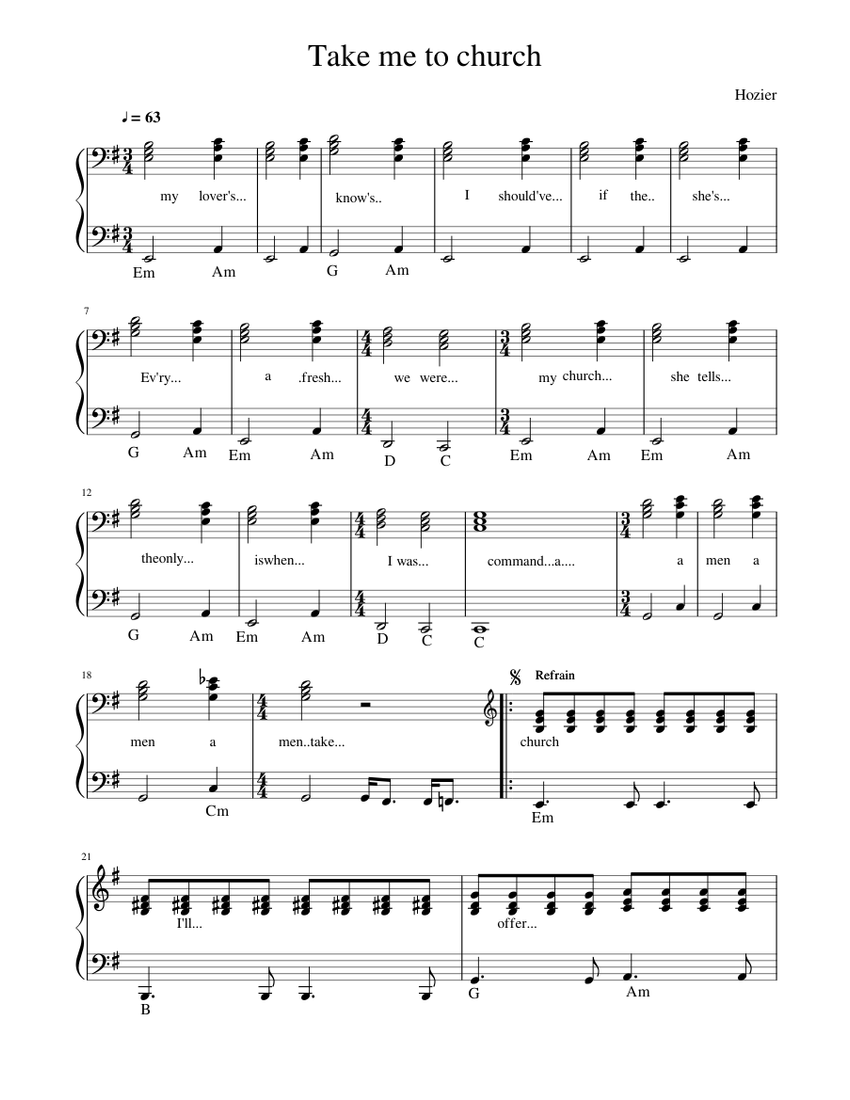 Take me to church Hozier Sheet music for Piano (Solo) Musescore.com.