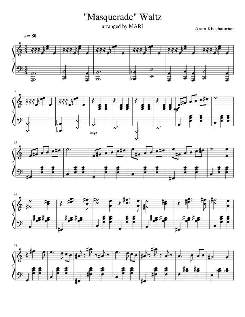 Masquerade Waltz - Khachaturian Sheet music for Piano (Solo) | Musescore.com