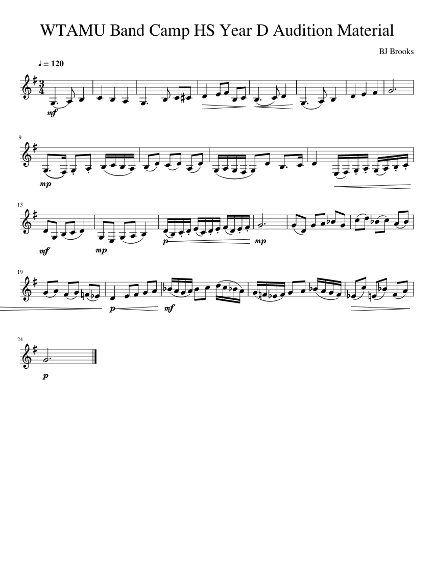 WTAMU Band Camp HS Year D Audition Material Sheet music for