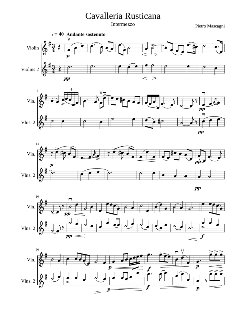 Intermezzo da Cavalleria Rusticana for violin solo Sheet music for