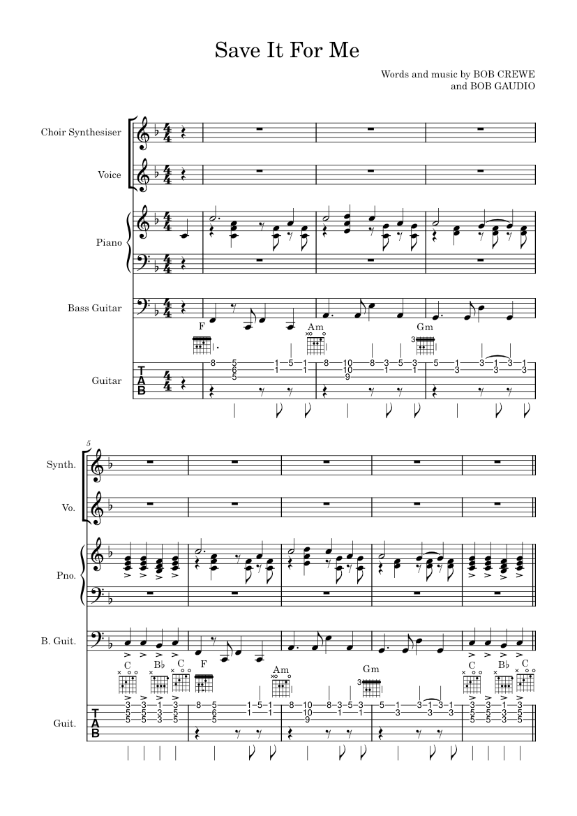 Save It For Me – Frankie Valli & The Four Seasons Sheet music for Piano,  Guitar, Bass guitar, Synthesizer & more instruments (Piano-Voice-Guitar) |  Musescore.com