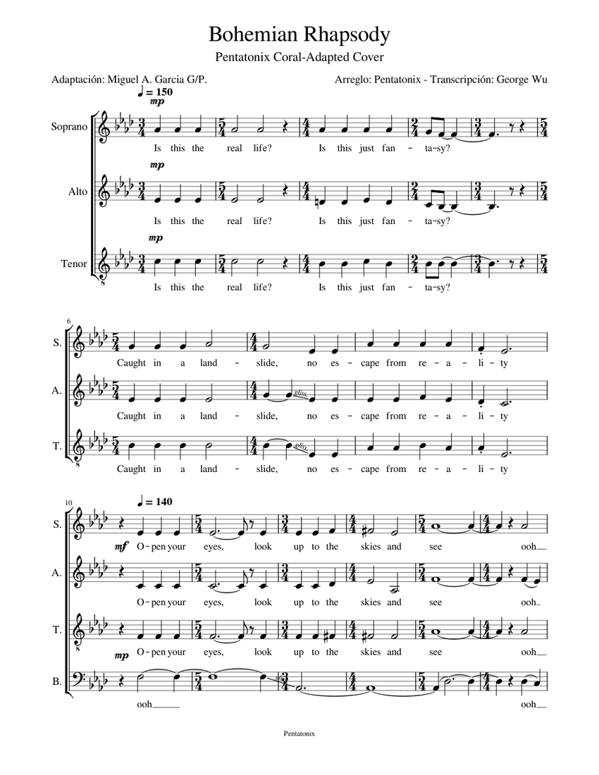 Bohemian rhapsody – Pentatonix Bohemian Rhapsody Sheet music for Soprano,  Alto, Tenor, Bass voice & more instruments (SATB) | Musescore.com