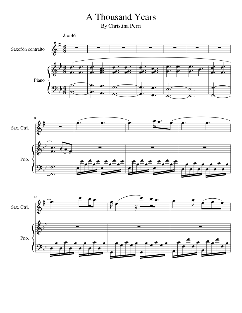 A Thousand Years By Christina Perri Sax Alto Sheet Music For Piano Saxophone Alto Mixed Duet Musescore Com