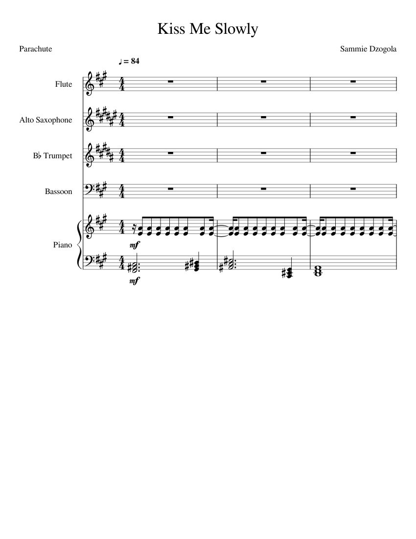 Kiss Me Slowly Sheet music for Piano, Flute, Bassoon, Trumpet other (Mixed  Quartet) | Musescore.com