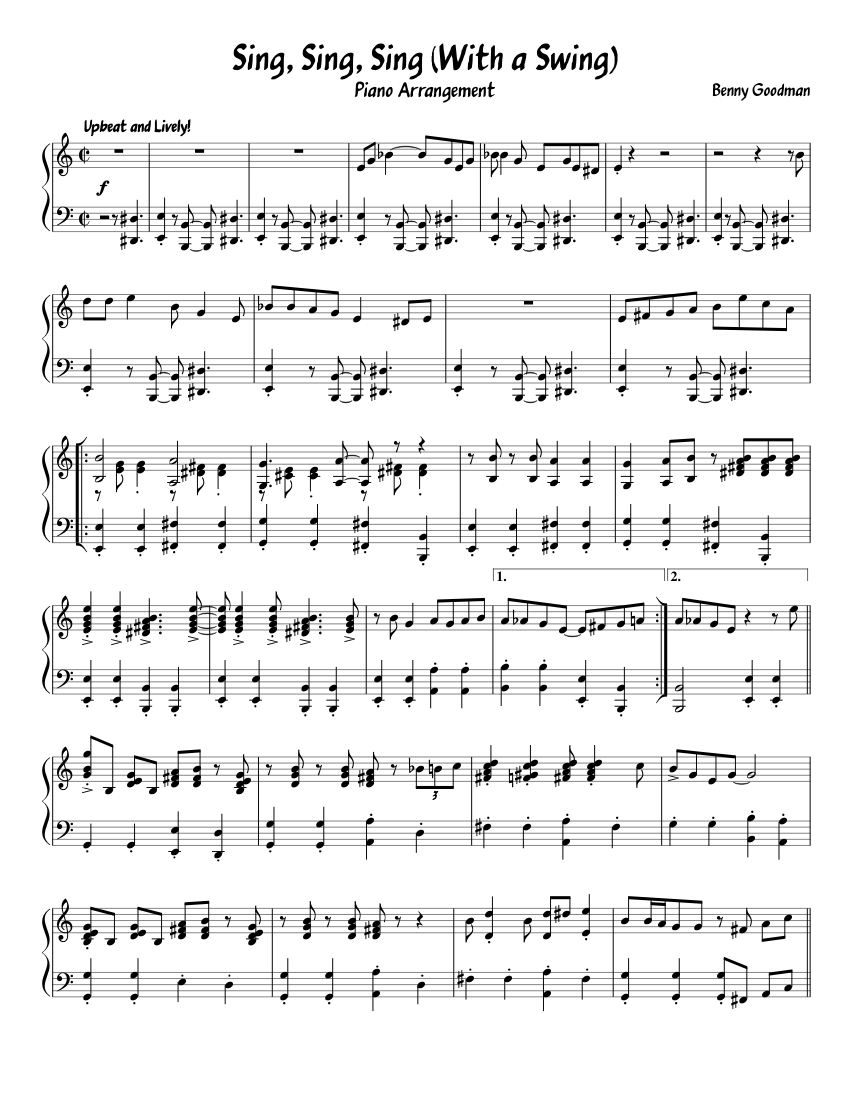 Sing, Sing, Sing (1938 Carnegie Hall Piano Transcription) Sheet music for  Piano (Solo) | Musescore.com