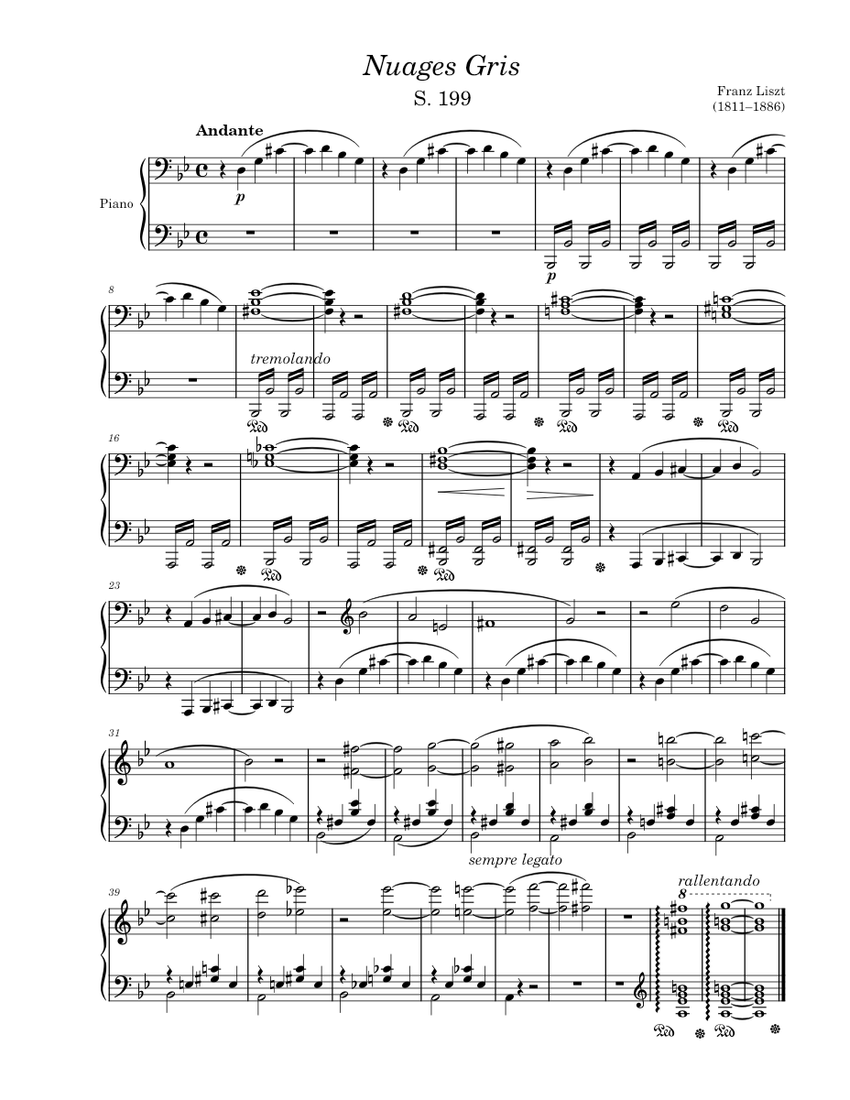 Nuages Gris, S. 199 – Liszt Sheet music for Piano (Solo) | Musescore.com
