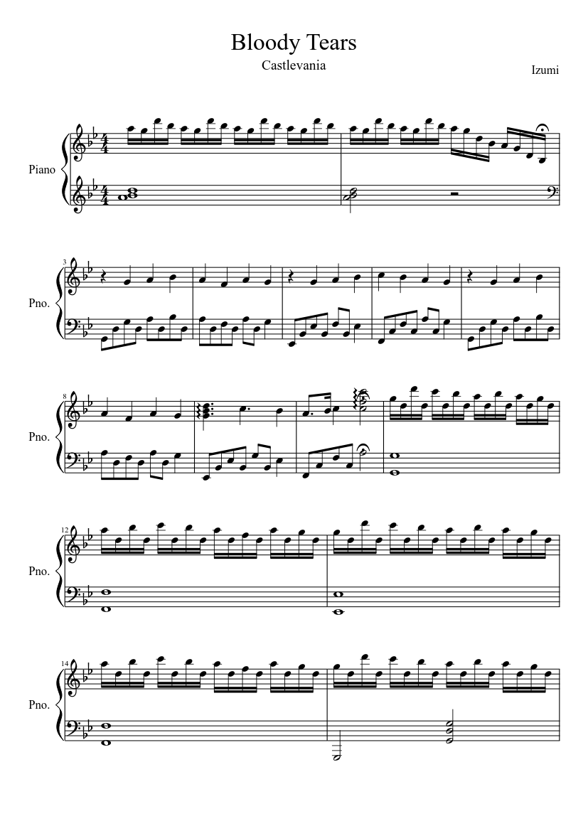 Castlevania: Bloody Tears Sheet music for Piano (Solo) | Musescore.com
