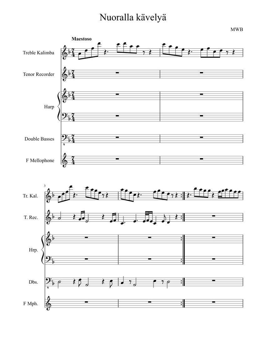 Nuoralla kävelyä ((Sad song)Mainly treble kalimba) Sheet music for Harp  (Solo) | Musescore.com