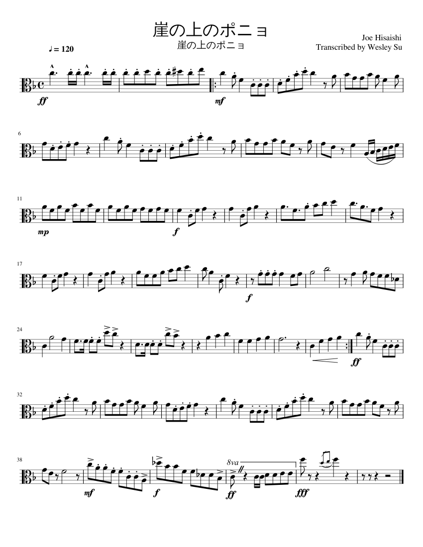 Ponyo on the Cliff By the Sea Sheet music for Viola (Solo) | Musescore.com