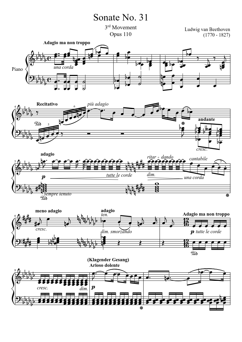 ソナタ第31番、第3楽章 楽譜 ピアノ (ソロ) | MuseScore.com
