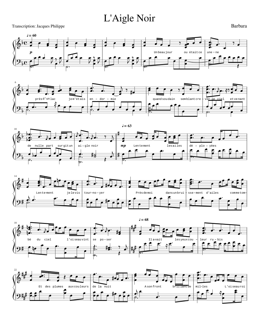Barbara - "L'Aigle Noir" - Transcription pour piano Sheet music for Piano  (Solo) | Musescore.com