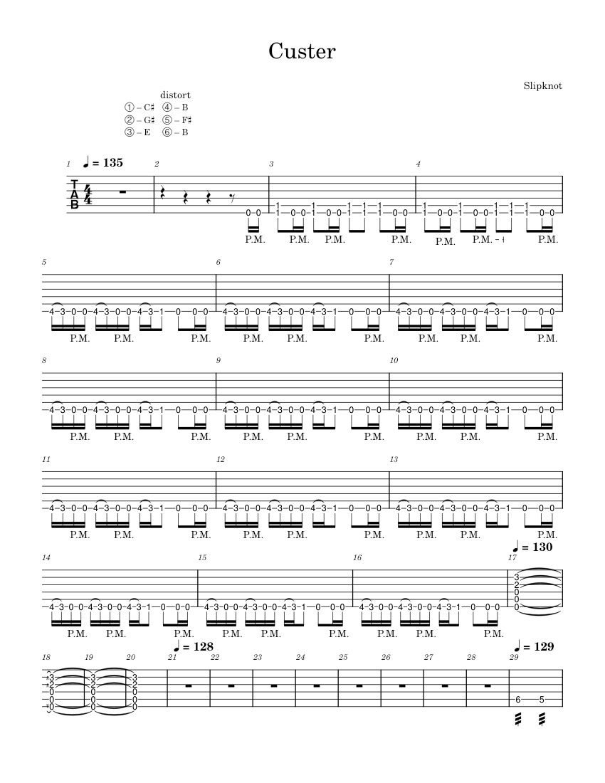 Custer – Slipknot Sheet Music and Tab for Guitar (Solo) | MuseScore.com