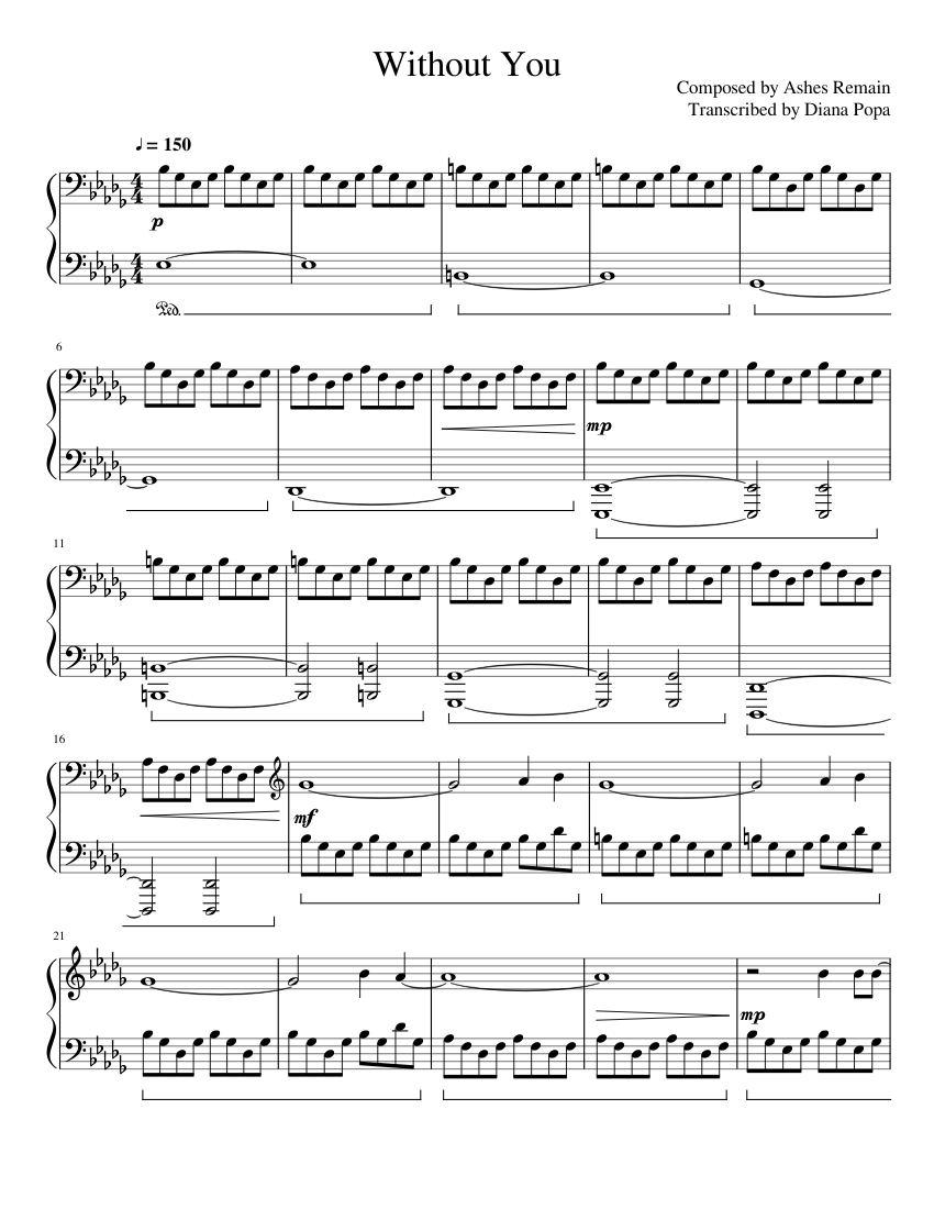 Without You Sheet music for Piano (Solo) | Musescore.com