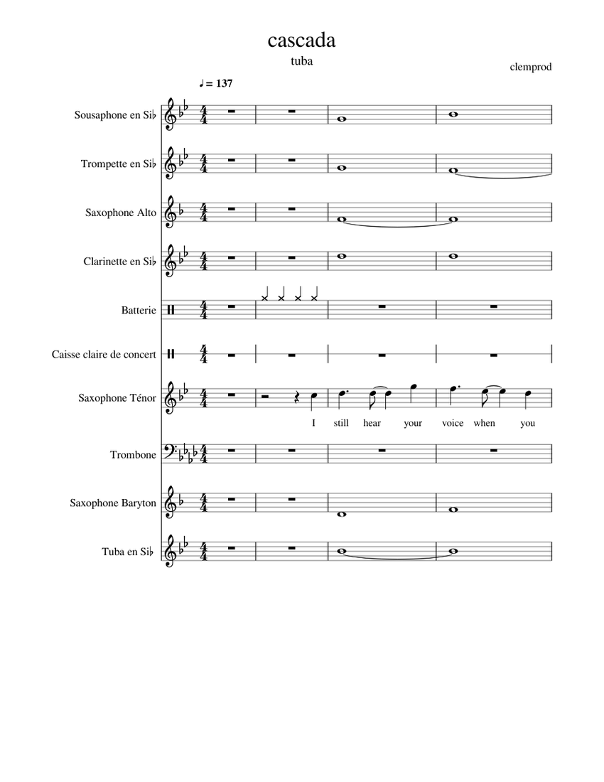 Castada Instrument Cascada Everytime We Touch Sheet music for Trombone, Tuba, Clarinet in ...