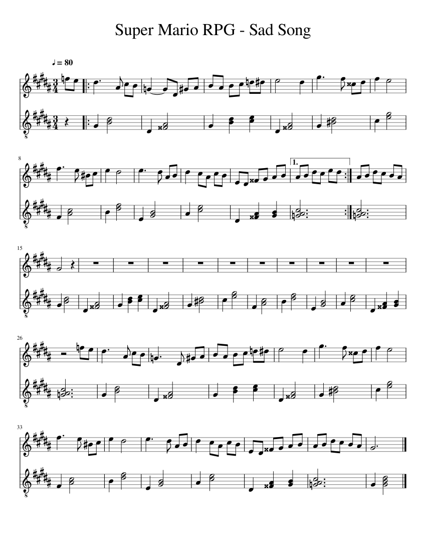 Super Mario RPG - Sad Song (Remixed) Sheet music for Strings group ...
