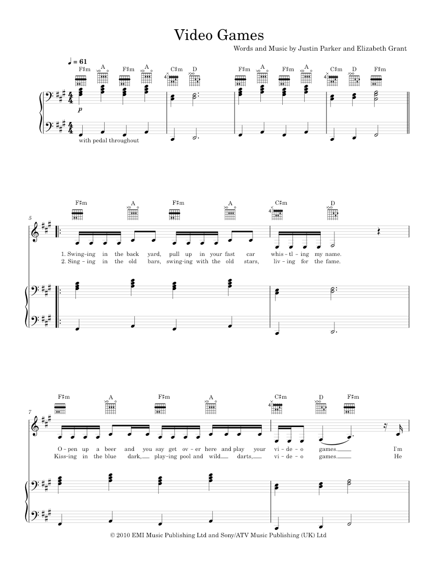 Play Official version of Video games sheet music by Lana Del Rey for ...