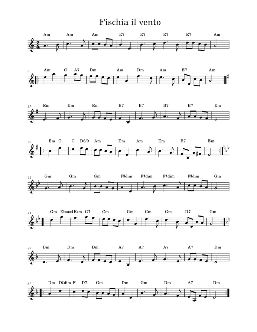 Fischia il vento sheet music for piano solo easy musescore