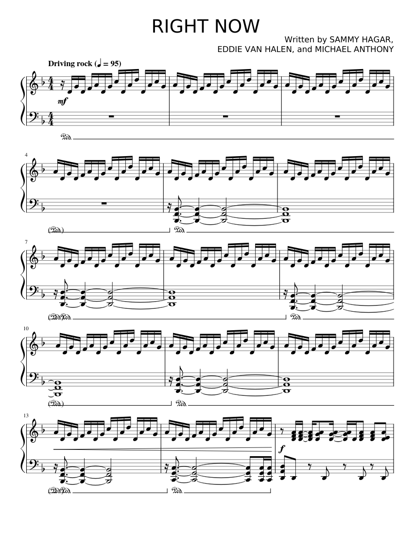 ライト・ナウ - ヴァン・ヘイレン 楽譜 ピアノ (ソロ) | MuseScore.com