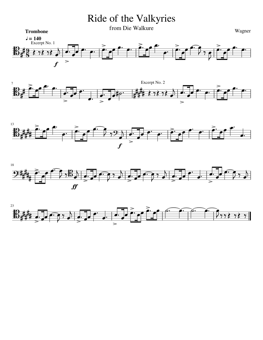 ワルキューレの騎行 楽譜 トロンボーン (ソロ) | MuseScore.com