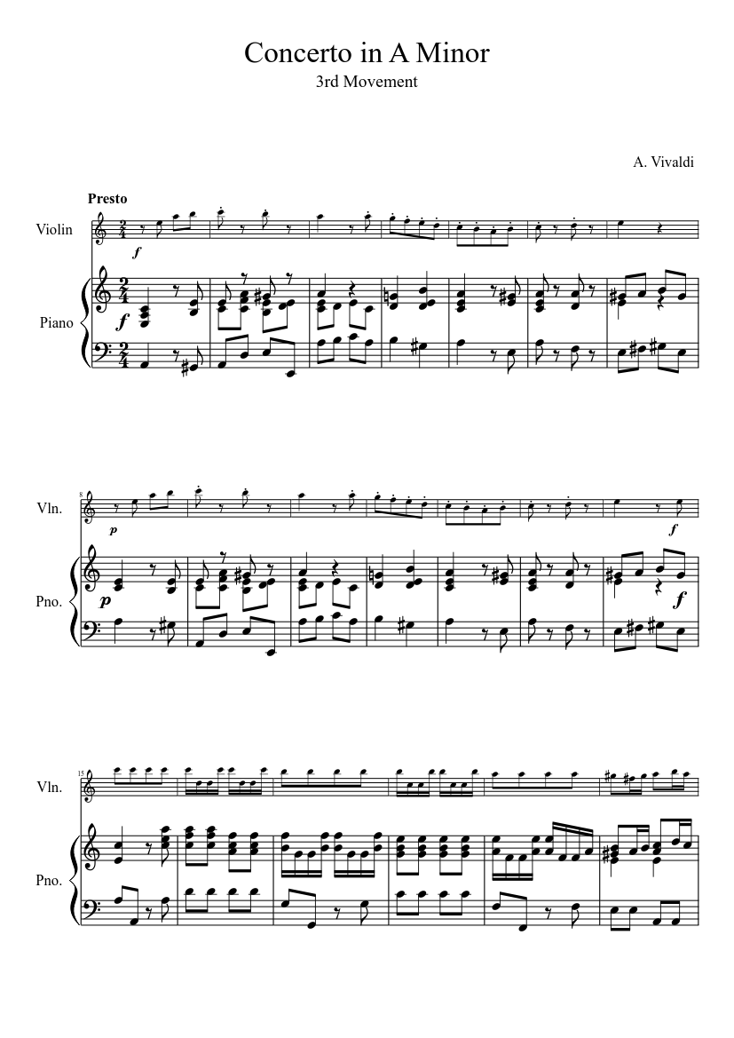 Violin Concerto in A min 3rd Movement Sheet music for Piano, Violin