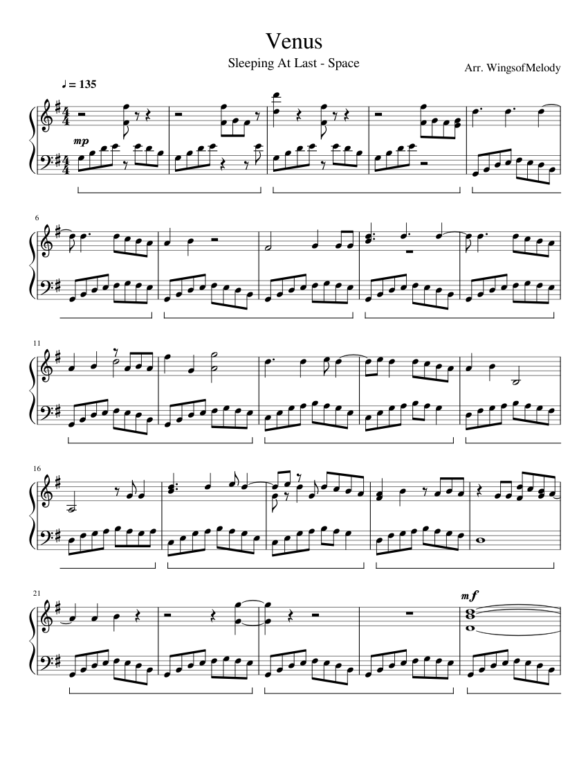 venus - sleeping at last: space Sheet music for Piano (Solo) | Musescore.com