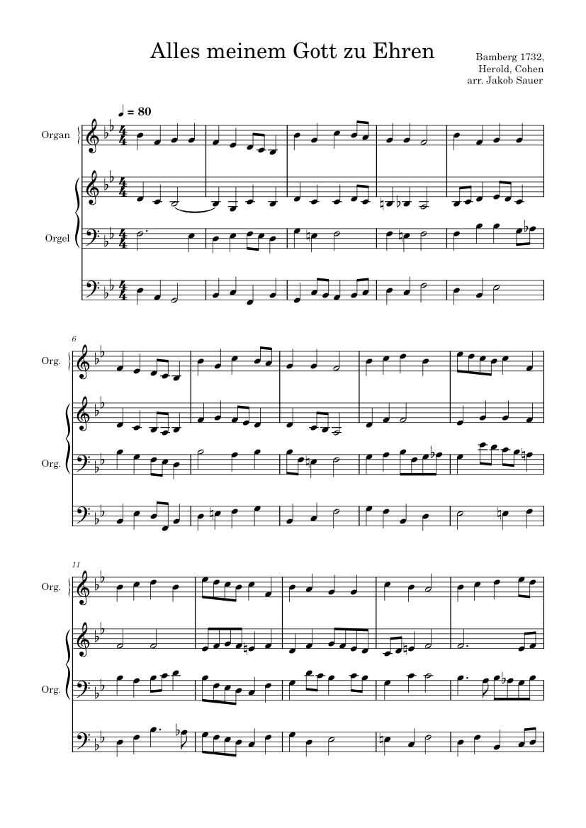 Alles meinem Gott zu Ehren Sheet music for Organ (Piano Four Hand ...