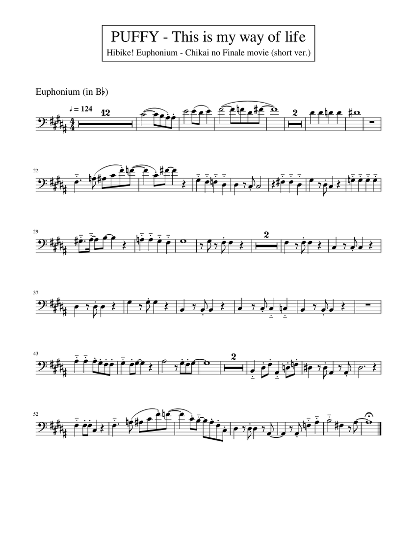 PUFFY - This is my way of life (euphonium in Bb - short ver.) Sheet ...
