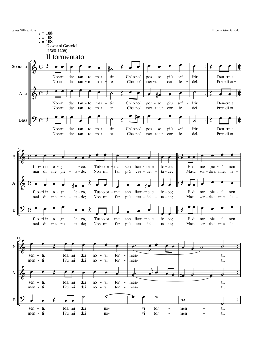 Il Tormentato (Non mi dar tanto martir)