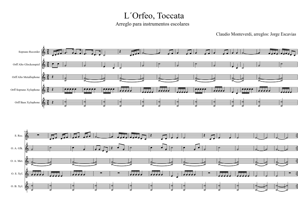 L´Orfeo Sheet Music for Glockenspiel, Xylophone, Recorder