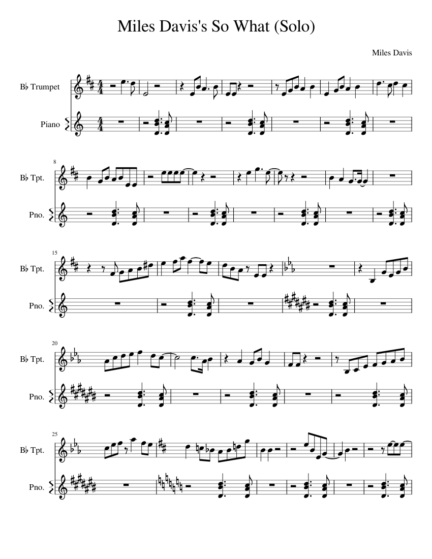Miles Davis - So What (Trumpet Solo) Sheet music for Piano, Trumpet in  b-flat (Solo) | Musescore.com
