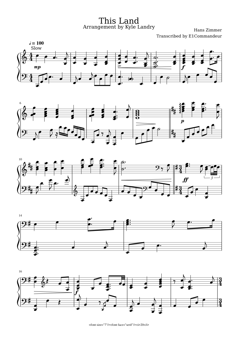 Disney - The Lion King - This Land (Kyle Landry) Sheet music for Piano  (Solo) | Musescore.com
