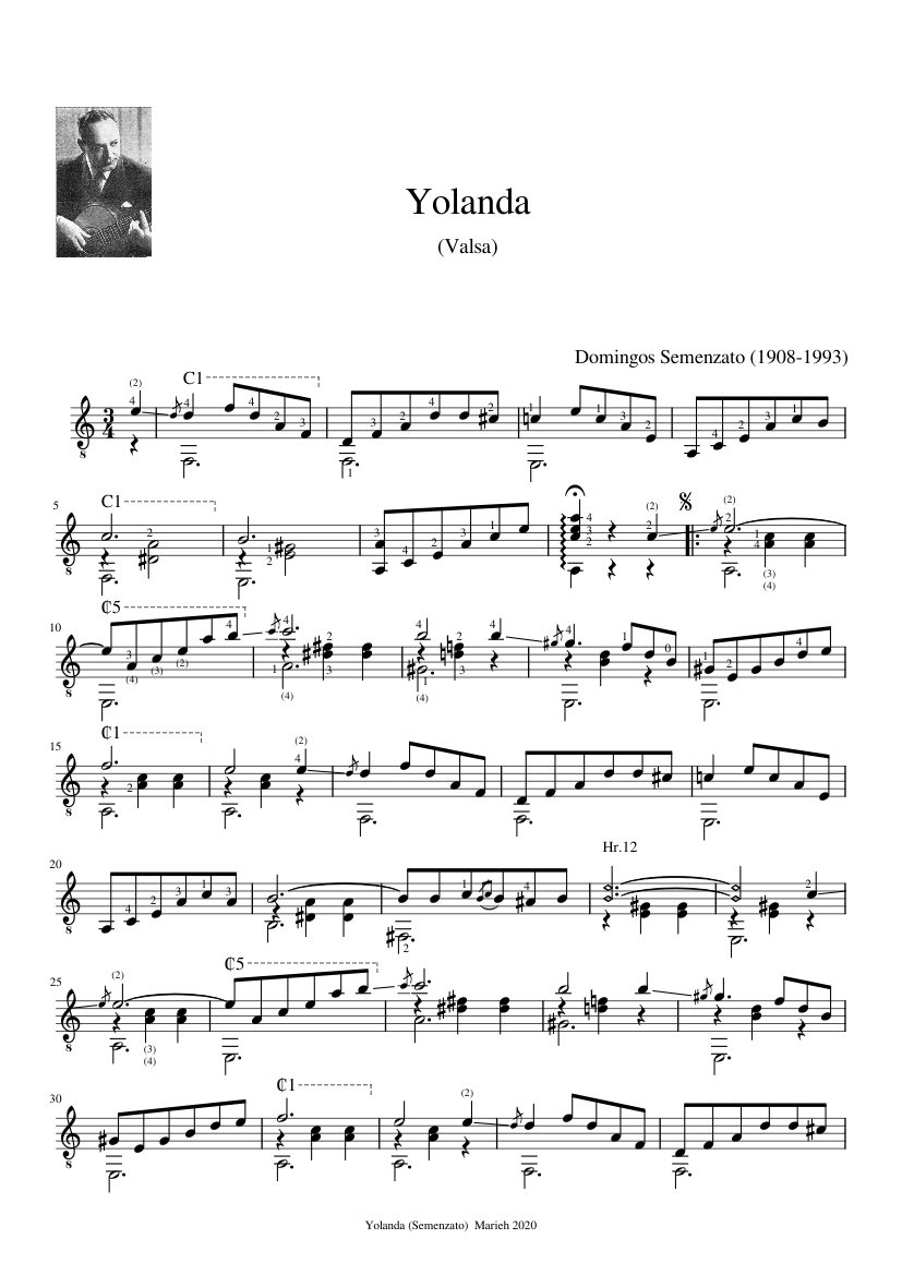 Yolanda - Semenzato, Domingos (1908 - 1993) Sheet Music for Guitar