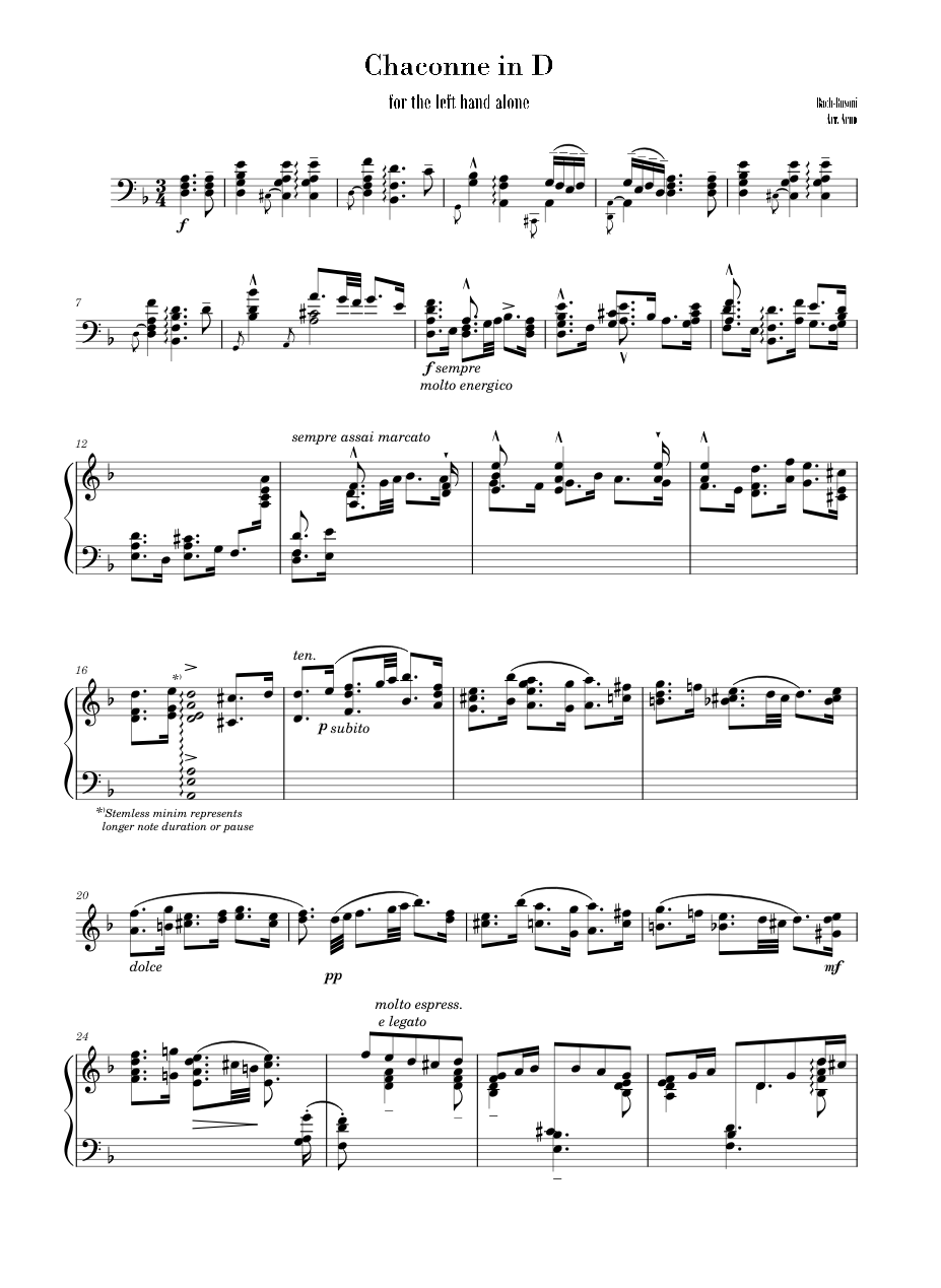Chaconne in D for the left hand alone (Bach-Busoni) Sheet music for Piano  (Solo) | Musescore.com