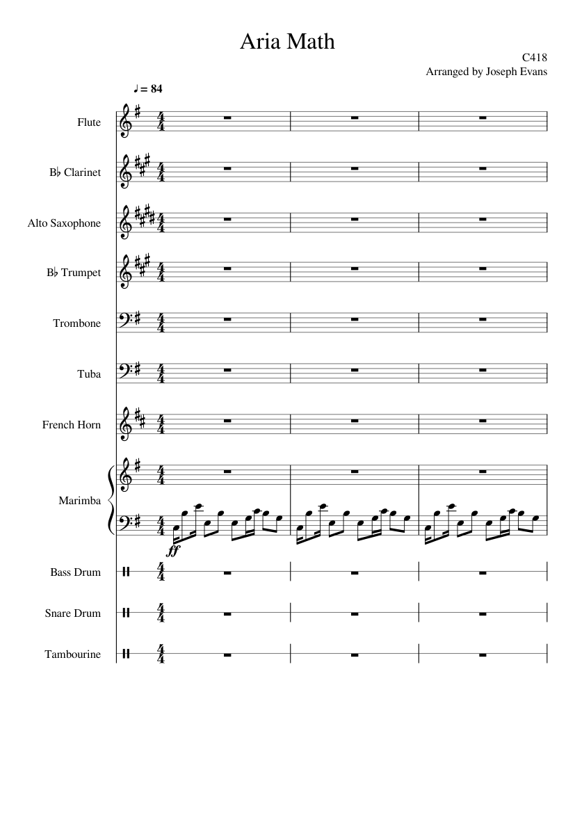 C418 - Aria Math (Band Arrangement) Sheet Music for Trombone, Tuba ...