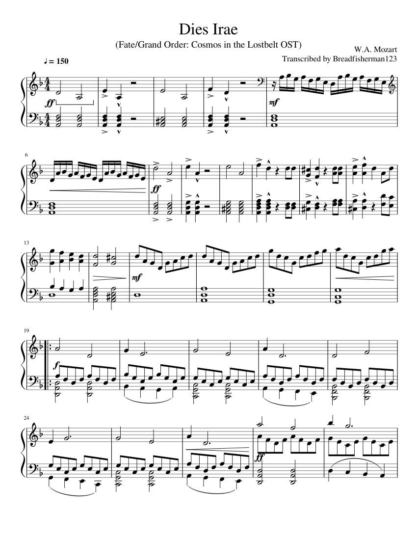 Dies Irae (Fate/Grand Order: Cosmos in the Lostbelt OST) Sheet music for  Piano (Solo) | Musescore.com