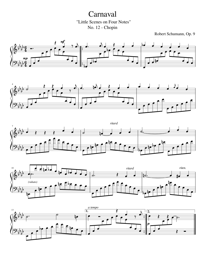 その他 Schumann/Chopin/Grieg: the Cas Schumann Carnaval - No. 12 Chopin (Piano solo) Sheet Music for