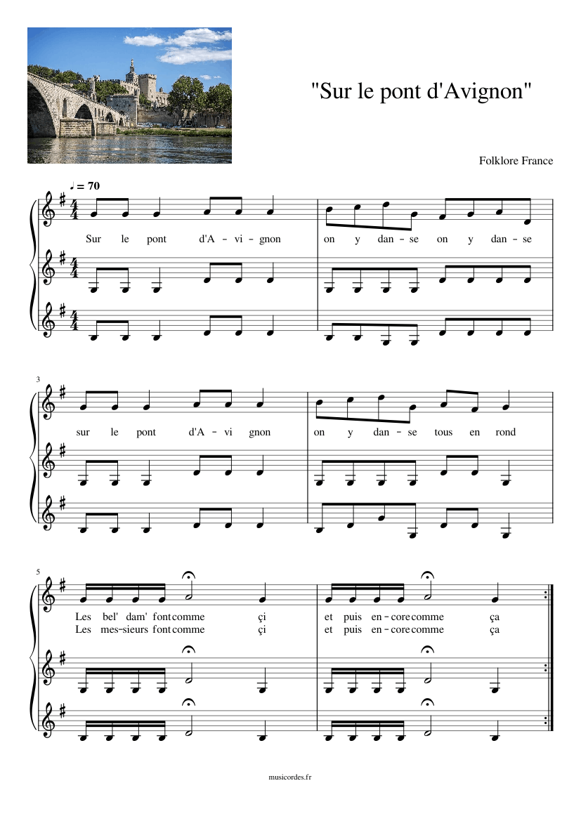 CHANSON "Sur le pont d'Avignon" violon/violin Sheet music for Violin (Mixed  Trio) | Musescore.com