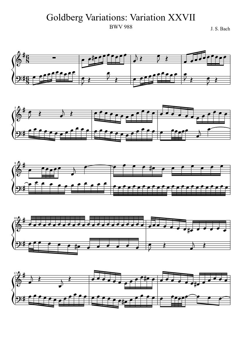 BWV 988 Goldberg Variations: Variation XXVII Sheet Music for Harp
