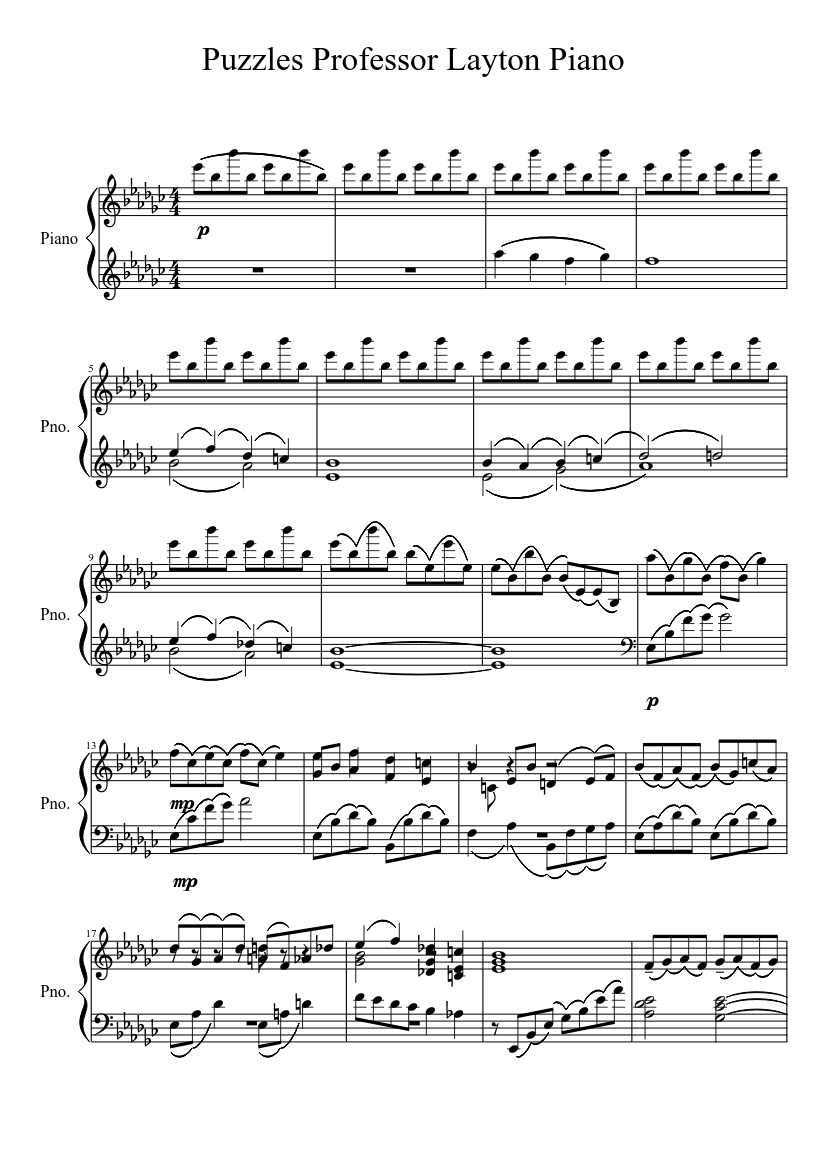 Professor Layton Puzzles Piano Version Sheet Music For Piano Solo Professor Layton Puzzles Piano Version Sheet Music For Piano Solo